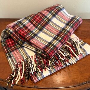 J. Crew Plaid Scarf in White Red and Blue- EUC